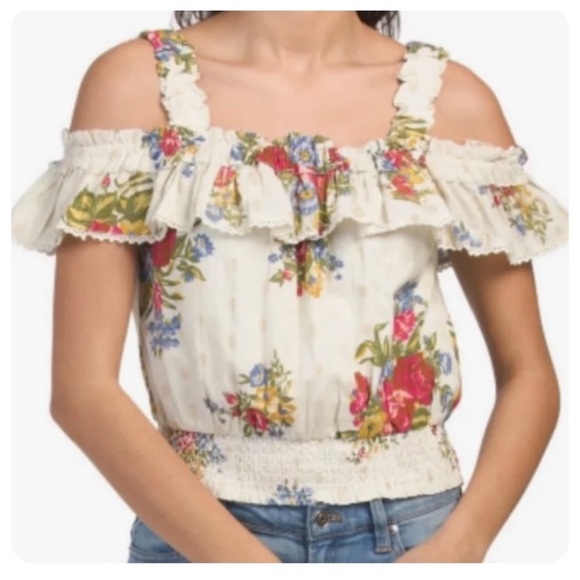 House Of Harlow 1960 Helena Ivory Floral Ruffle Crop Top Size Medium - Picture 2 of 13